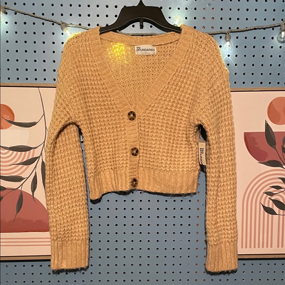 No Boundaries Women's Tan Button-Up Cardigan